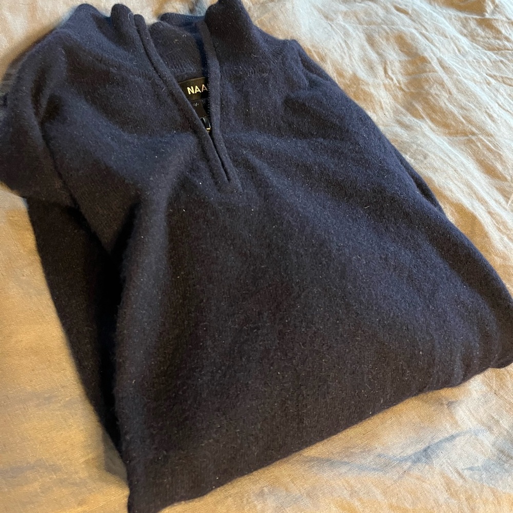 NWOT NAADAM Men's Navy Cashmere Half-Zip Sweater - large